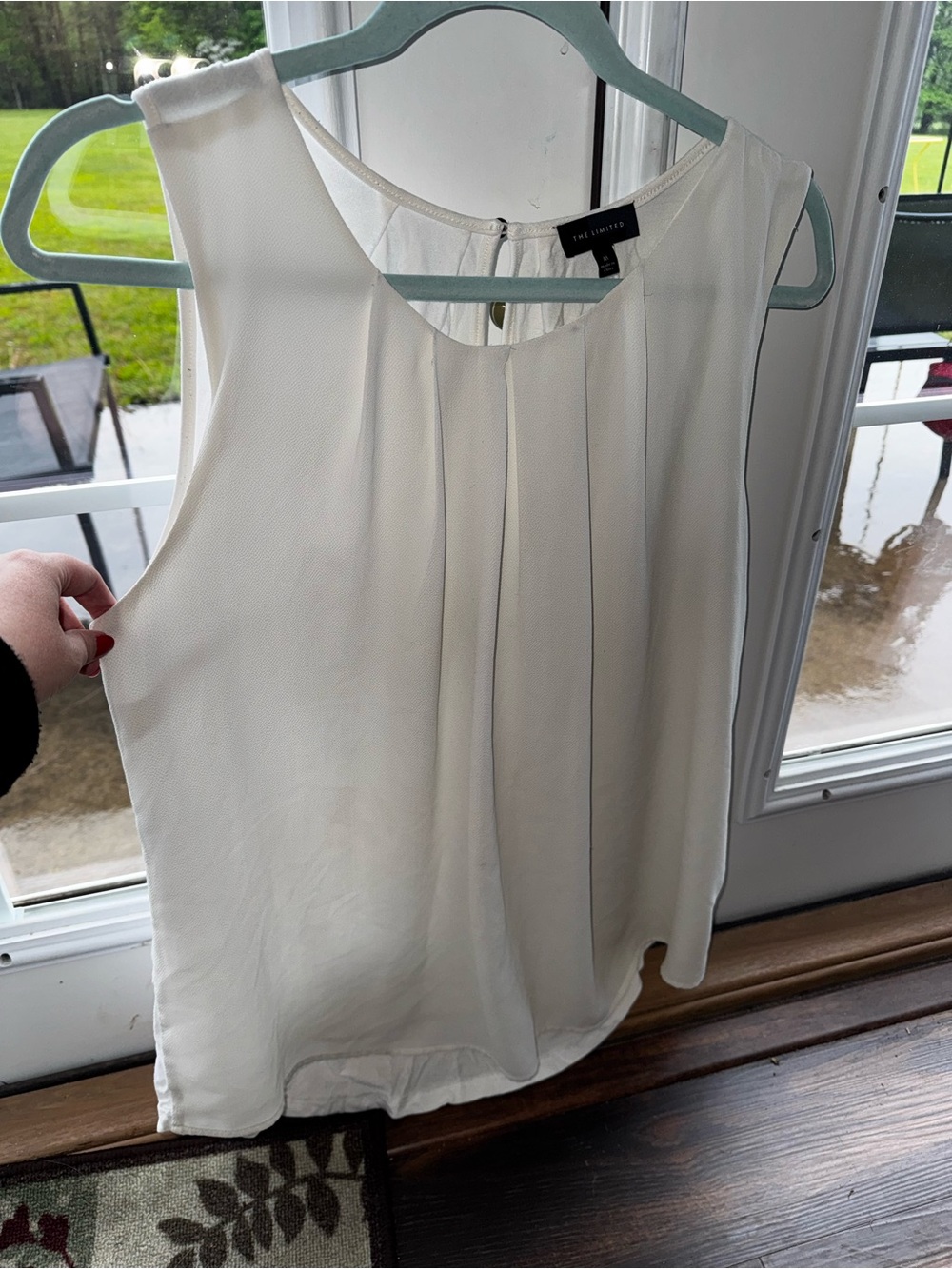 The Limited Cream Pleated Neck Sleeveless Top